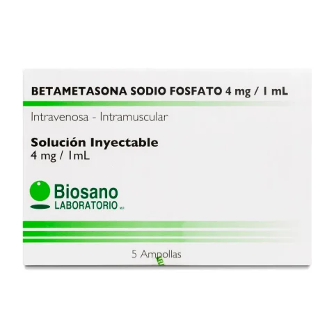 Betametasona Sodio Fosfato 4 mg / 1 ml Solución Inyectable 5 Ampollas