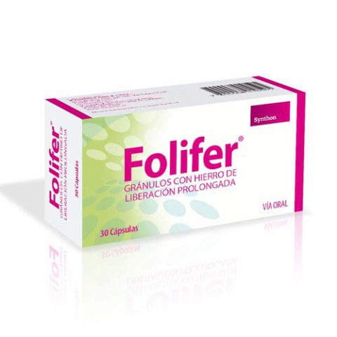 Folifer® Fumarato Ferroso (entregan 109 mg de Hierro Activo); Vitamina B12; Acido Ascórbico; Acido Fólico.  331 /1 mg/ 100 mg / 2 mg