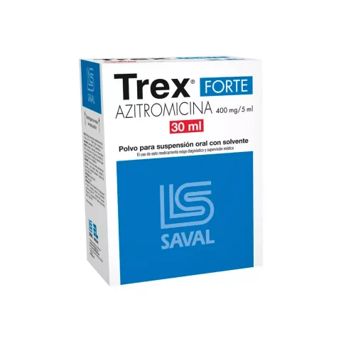 Trex® Forte Azitromicina 400 mg/ 5 mL - Frasco 30 mL (Polvo para suspensión oral con solvente)